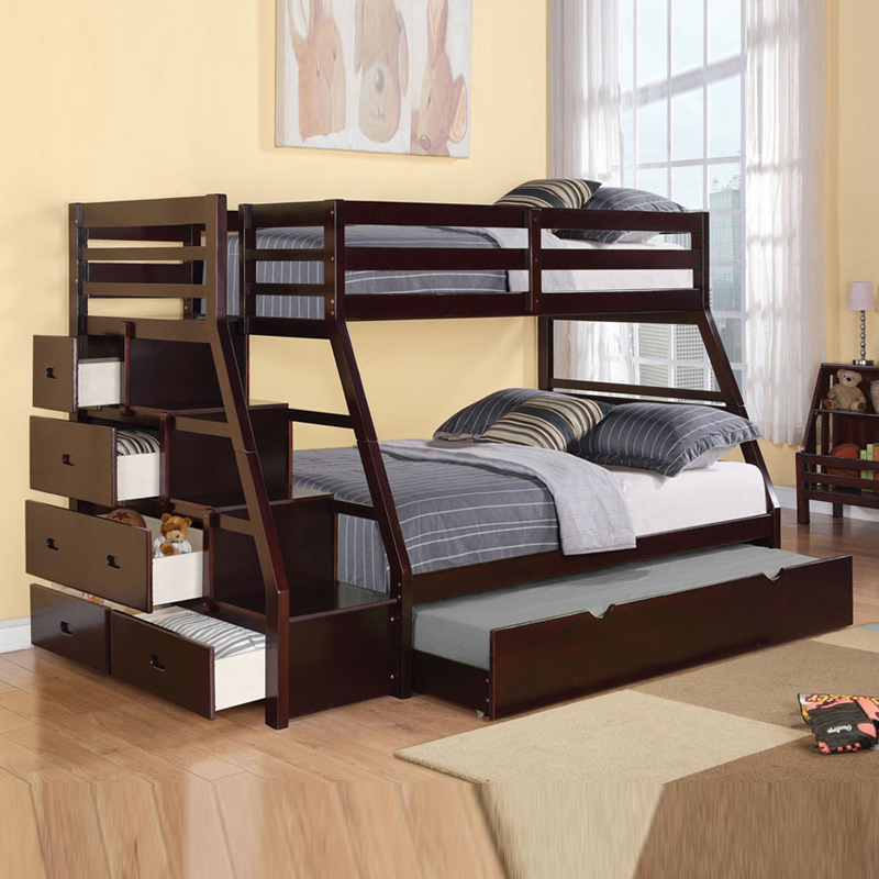 Mẫu giường tầng gỗ sồi sơn màu nâu sẫm